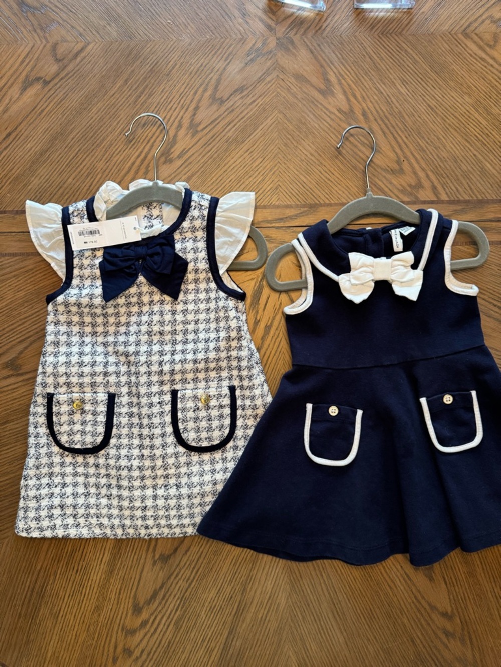 Janie and Jack Navy Bow Dress Set with Cream Tweed